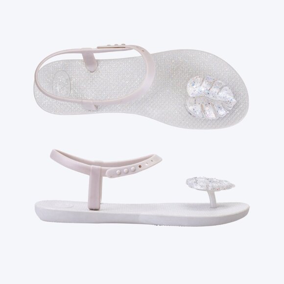 ZHOELALA — Sandals Comfort "TROPICAL LEAVES" • Pearl White - Picture 1 of 8